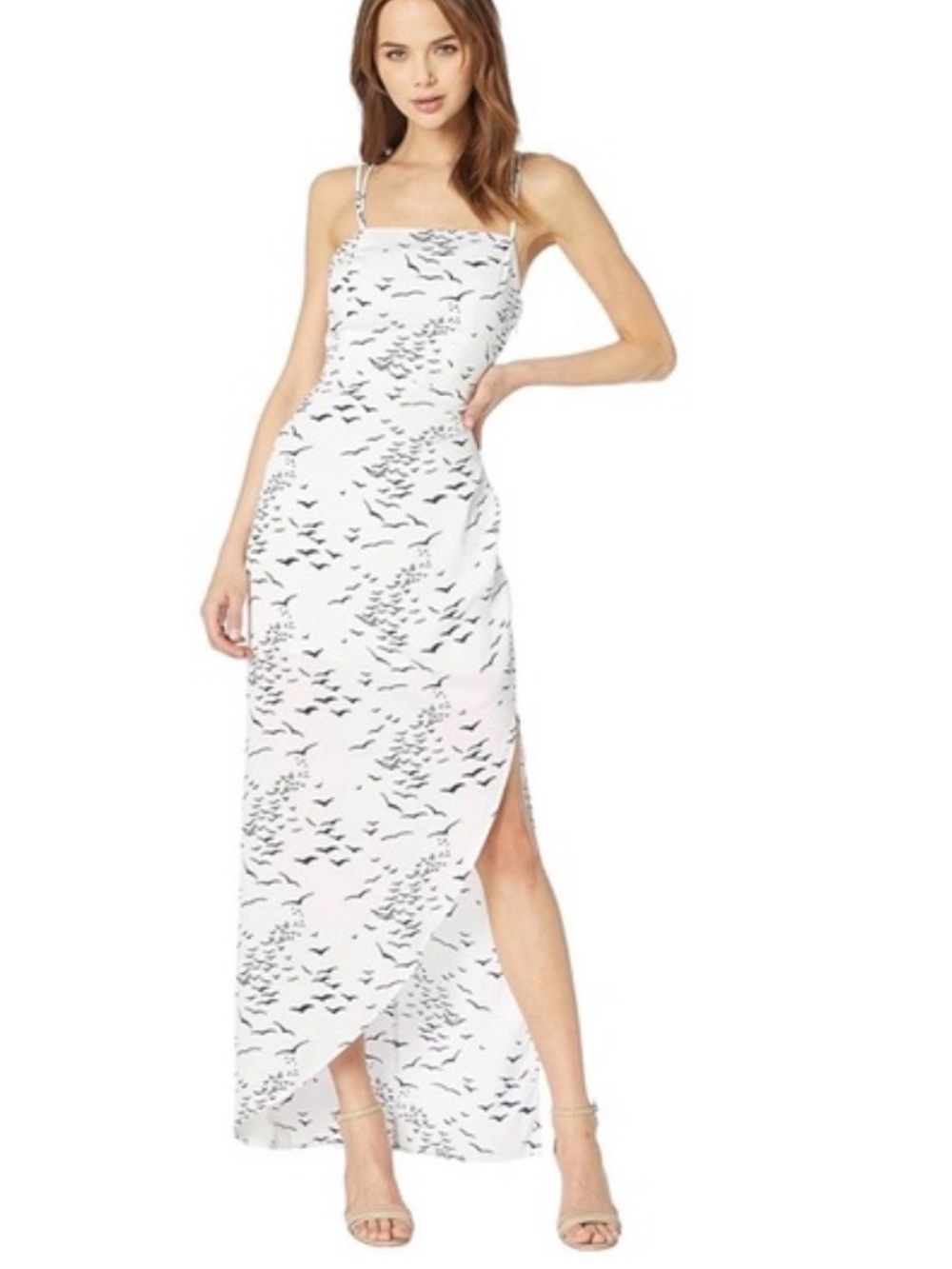 BCBGeneration White Printed High-Low Maxi Dress with Side Slit